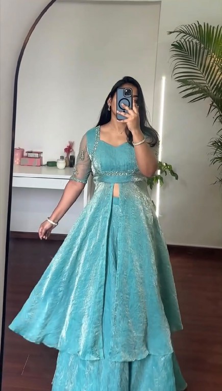TEXTILEDEAL D.NO KD 1645 WHOLESALE READYMADE FENDY CRUSH DESIGNER FRONT SLIT ANARKALI 3 PCS SUITS EXPORTER