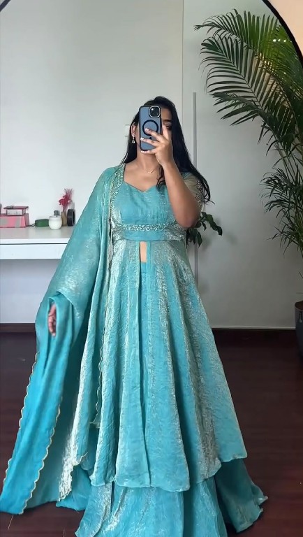 TEXTILEDEAL D.NO KD 1645 WHOLESALE READYMADE FENDY CRUSH DESIGNER FRONT SLIT ANARKALI 3 PCS SUITS EXPORTER