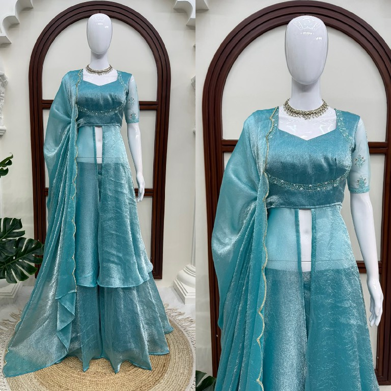 TEXTILEDEAL D.NO KD 1645 WHOLESALE READYMADE FENDY CRUSH DESIGNER FRONT SLIT ANARKALI 3 PCS SUITS EXPORTER