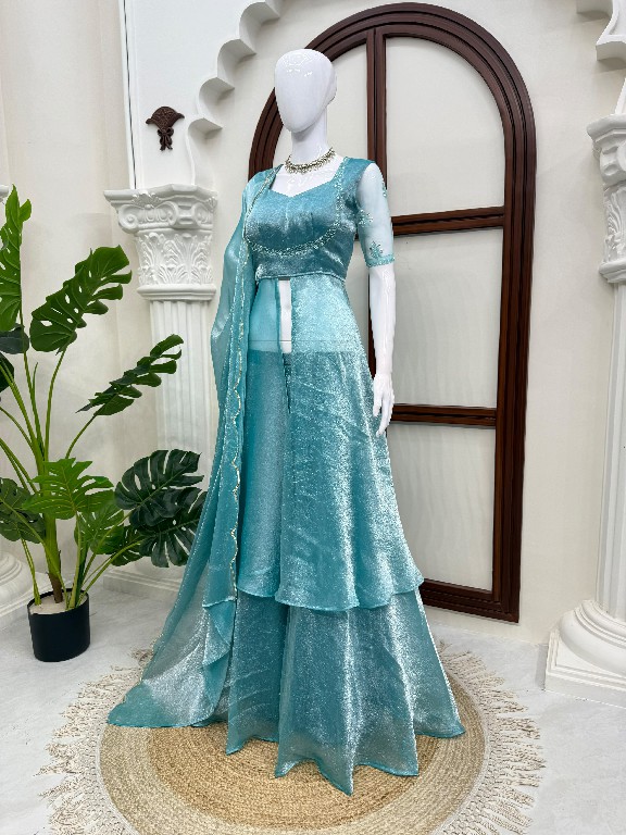 TEXTILEDEAL D.NO KD 1645 WHOLESALE READYMADE FENDY CRUSH DESIGNER FRONT SLIT ANARKALI 3 PCS SUITS EXPORTER