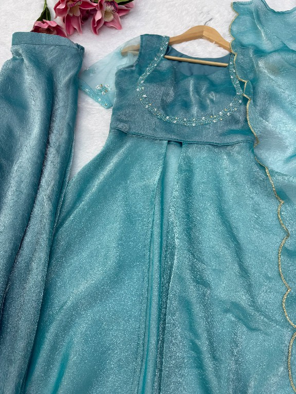 TEXTILEDEAL D.NO KD 1645 WHOLESALE READYMADE FENDY CRUSH DESIGNER FRONT SLIT ANARKALI 3 PCS SUITS EXPORTER