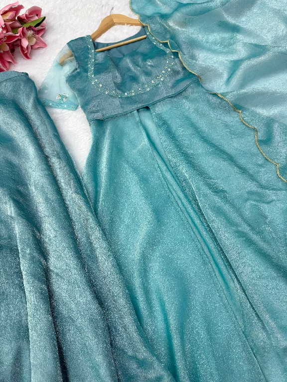TEXTILEDEAL D.NO KD 1645 WHOLESALE READYMADE FENDY CRUSH DESIGNER FRONT SLIT ANARKALI 3 PCS SUITS EXPORTER