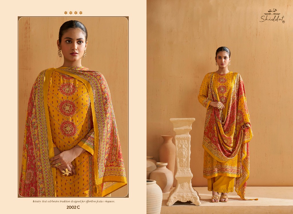 SHIDDAT SERINA-2 D.NO 2002 WHOLESALE DIGITAL PRINTED MUSLIN PRETTY LOOK UNSTITCH SALWAR SUITS EXPORTER