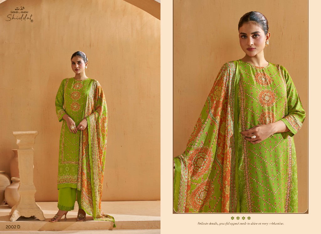 SHIDDAT SERINA-2 D.NO 2002 WHOLESALE DIGITAL PRINTED MUSLIN PRETTY LOOK UNSTITCH SALWAR SUITS EXPORTER