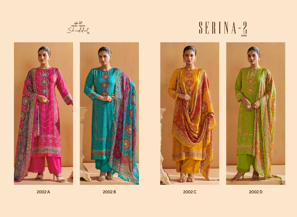 SHIDDAT SERINA-2 D.NO 2002 WHOLESALE DIGITAL PRINTED MUSLIN PRETTY LOOK UNSTITCH SALWAR SUITS EXPORTER