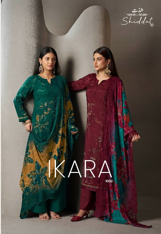 SHIDDAT IKARA 1002 WHOLESALE PURE MUSLIN BEAUTIFUL UNSTITCH SALWAR SUITS FOR EXPORT