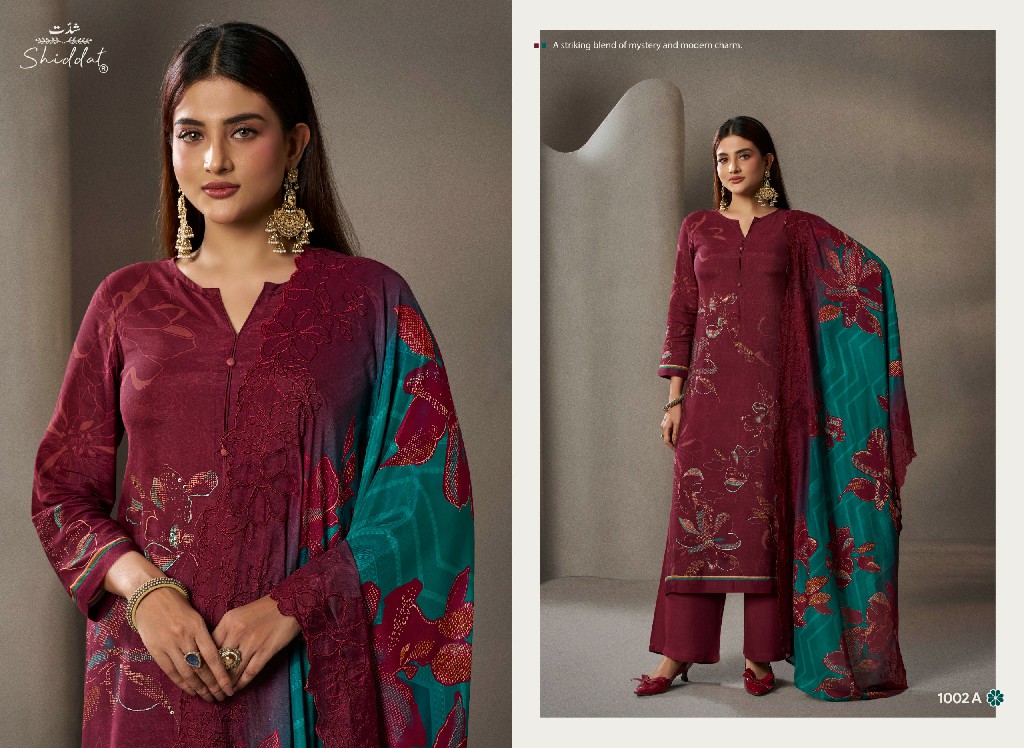 SHIDDAT IKARA 1002 WHOLESALE PURE MUSLIN BEAUTIFUL UNSTITCH SALWAR SUITS FOR EXPORT
