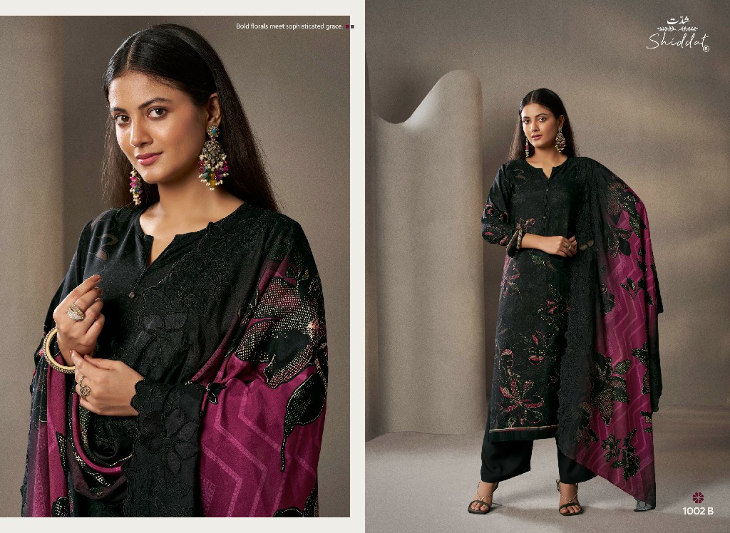 SHIDDAT IKARA 1002 WHOLESALE PURE MUSLIN BEAUTIFUL UNSTITCH SALWAR SUITS FOR EXPORT