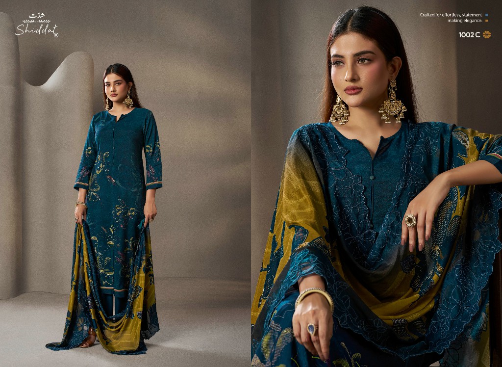 SHIDDAT IKARA 1002 WHOLESALE PURE MUSLIN BEAUTIFUL UNSTITCH SALWAR SUITS FOR EXPORT