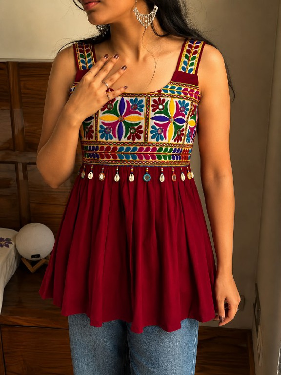 TEXTILEDEAL PREETY WHOLESALE READYMADE HEAVY RAYON FESTIVE WEAR SLEEVELESS SHORT TOPS FOR WOMEN ONLINE