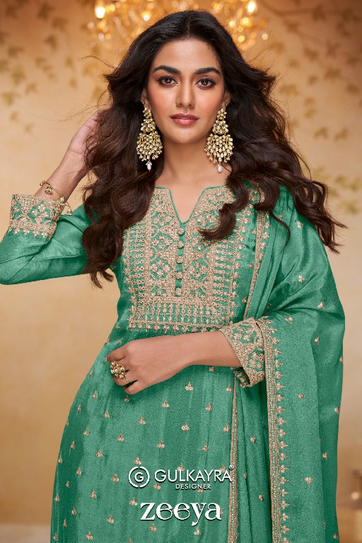GULKAYRA DESIGNER ZEEYA WHOLESALE READYMADE REAL CHINON PARTY WEAR 3 PCS SUITS EXPORTER
