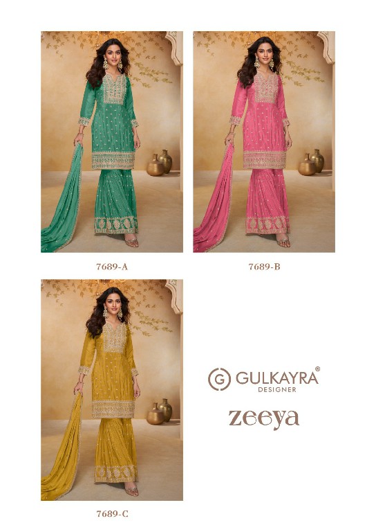 GULKAYRA DESIGNER ZEEYA WHOLESALE READYMADE REAL CHINON PARTY WEAR 3 PCS SUITS EXPORTER