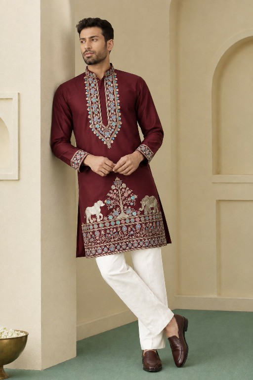TEXTILEDEAL D.NO 414-B WHOLESALE READYMADE COACH SILK FUNCTION WEAR KURTA WITH PANT FOR MEN ONLINE
