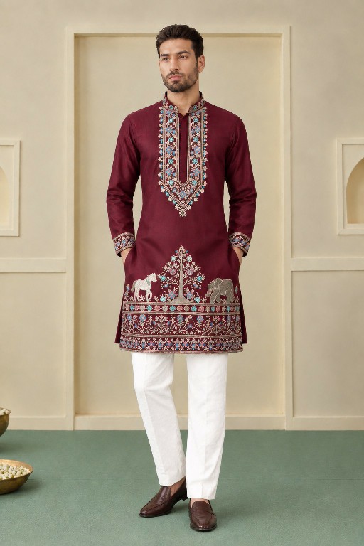TEXTILEDEAL D.NO 414-B WHOLESALE READYMADE COACH SILK FUNCTION WEAR KURTA WITH PANT FOR MEN ONLINE