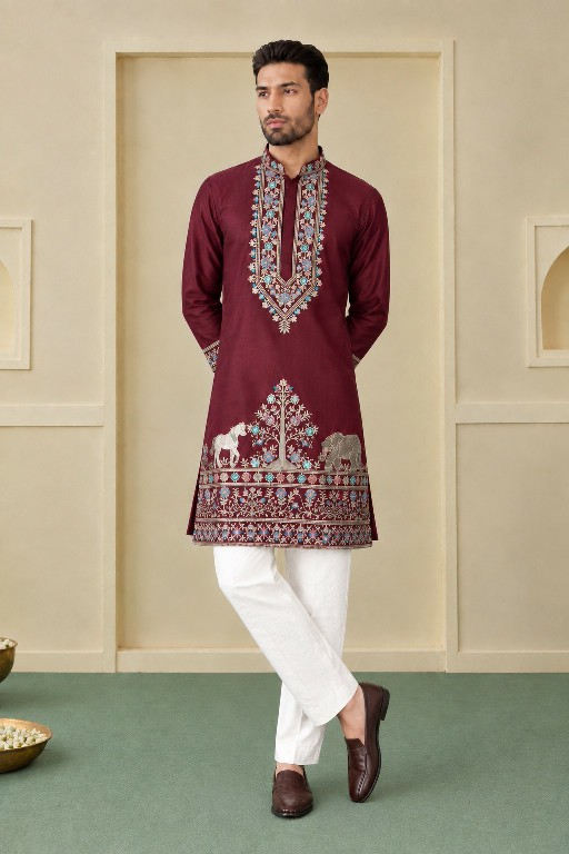 TEXTILEDEAL D.NO 414-B WHOLESALE READYMADE COACH SILK FUNCTION WEAR KURTA WITH PANT FOR MEN ONLINE