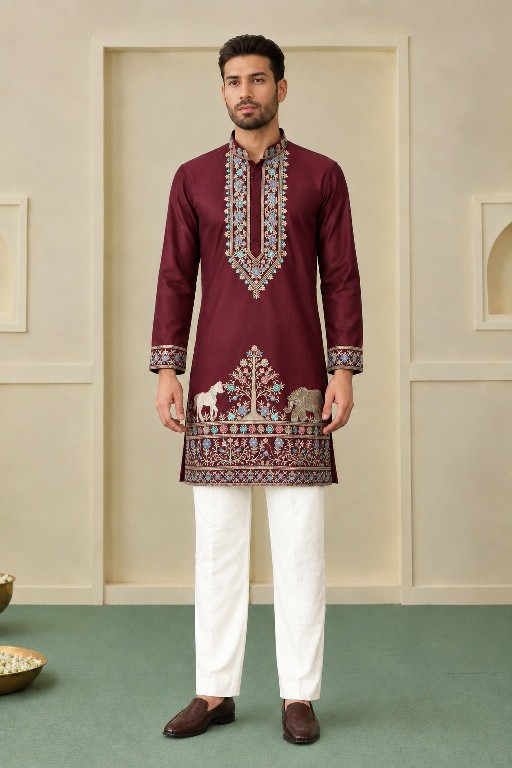 TEXTILEDEAL D.NO 414-B WHOLESALE READYMADE COACH SILK FUNCTION WEAR KURTA WITH PANT FOR MEN ONLINE