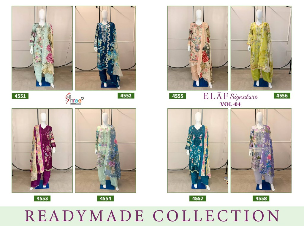 SHREE FABS ELAF SIGNATURE VOL 4 WHOLESALE COTTON FANCY PAKISTANI FULLY STITCHED 3 PCS SUITS SUPPLIER