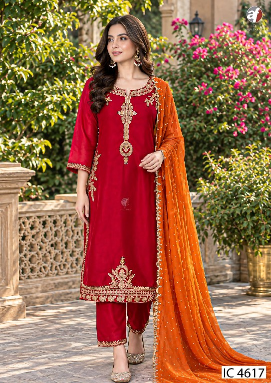ANJU FAB D.NO IC 4612-4613-4616-4617 WHOLESALE READYMADE PURE DOLA SILK ETHNIC WEAR 3 PCS COMBO SET SUITS EXPORTER