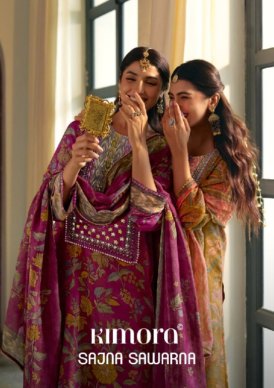 KIMORA SAJNA SAWARNA WHOLESALE PURE MUSLIN SHIMMER AMAZING DESIGN UNSTITCH SALWAR SUITS SUPPLIER