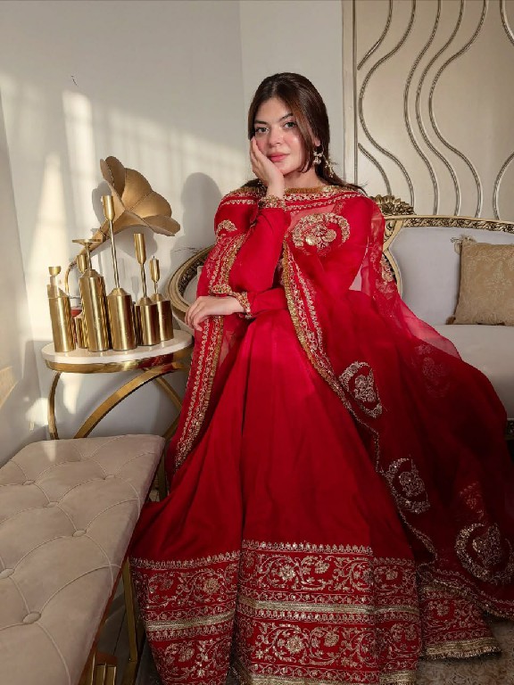 TEXTILEDEAL D.NO 6074 WHOLESALE READYMADE VICHITRA SILK PARTY WEAR ANARKALI 3 PCS SUITS EXPORTER
