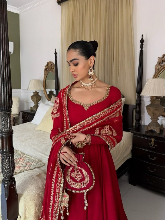 TEXTILEDEAL D.NO 6074 WHOLESALE READYMADE VICHITRA SILK PARTY WEAR ANARKALI 3 PCS SUITS EXPORTER