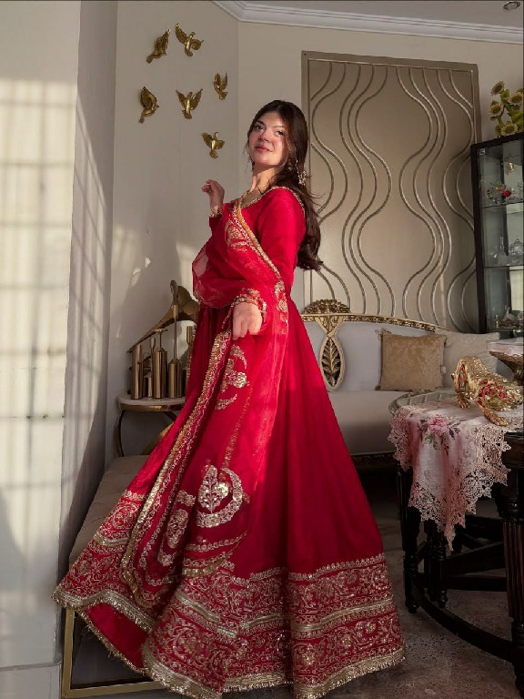 TEXTILEDEAL D.NO 6074 WHOLESALE READYMADE VICHITRA SILK PARTY WEAR ANARKALI 3 PCS SUITS EXPORTER