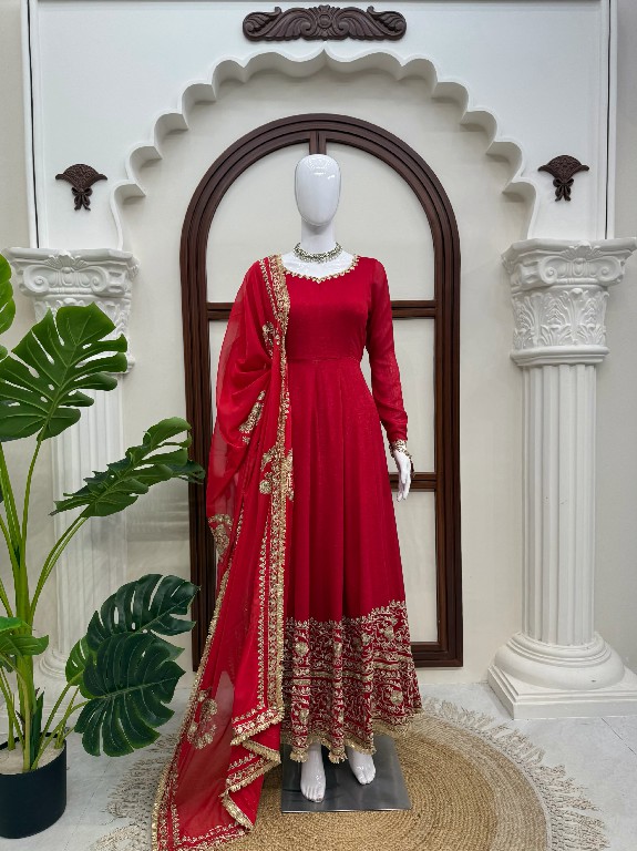 TEXTILEDEAL D.NO 6074 WHOLESALE READYMADE VICHITRA SILK PARTY WEAR ANARKALI 3 PCS SUITS EXPORTER