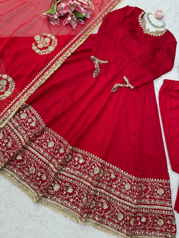 TEXTILEDEAL D.NO 6074 WHOLESALE READYMADE VICHITRA SILK PARTY WEAR ANARKALI 3 PCS SUITS EXPORTER