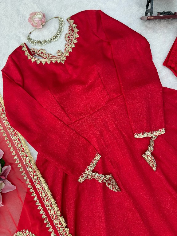 TEXTILEDEAL D.NO 6074 WHOLESALE READYMADE VICHITRA SILK PARTY WEAR ANARKALI 3 PCS SUITS EXPORTER