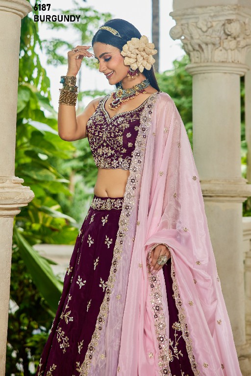 PF SERIES D.NO 6187 WHOLESALE ORGANZA FULL FLARED FESTIVE WEAR LEHENGA CHOLI FOR EXPORT