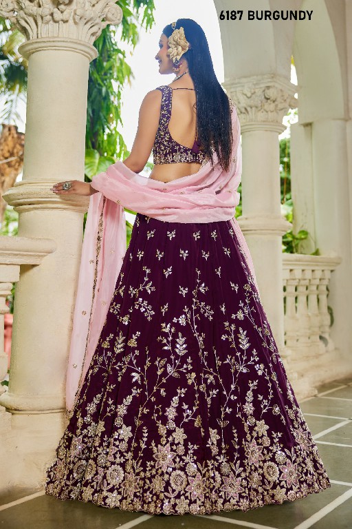 PF SERIES D.NO 6187 WHOLESALE ORGANZA FULL FLARED FESTIVE WEAR LEHENGA CHOLI FOR EXPORT