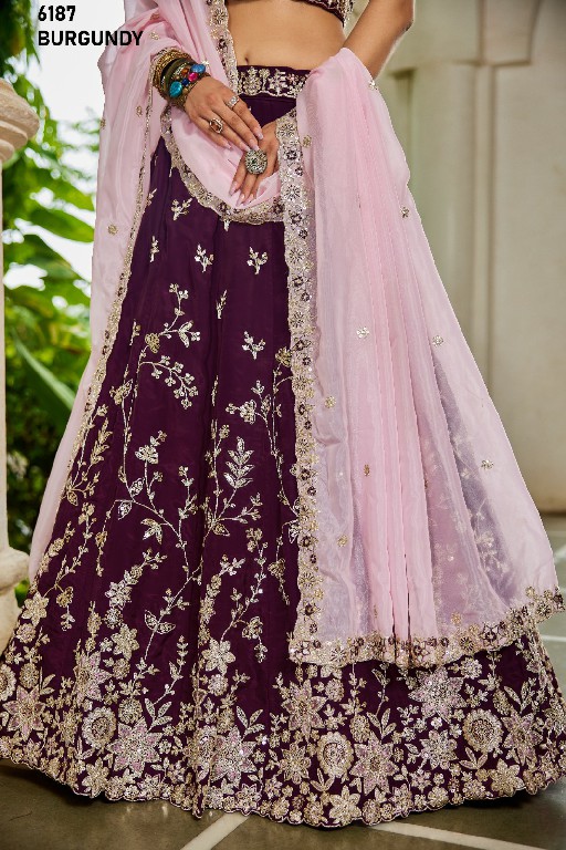 PF SERIES D.NO 6187 WHOLESALE ORGANZA FULL FLARED FESTIVE WEAR LEHENGA CHOLI FOR EXPORT