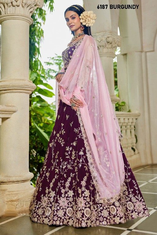 PF SERIES D.NO 6187 WHOLESALE ORGANZA FULL FLARED FESTIVE WEAR LEHENGA CHOLI FOR EXPORT