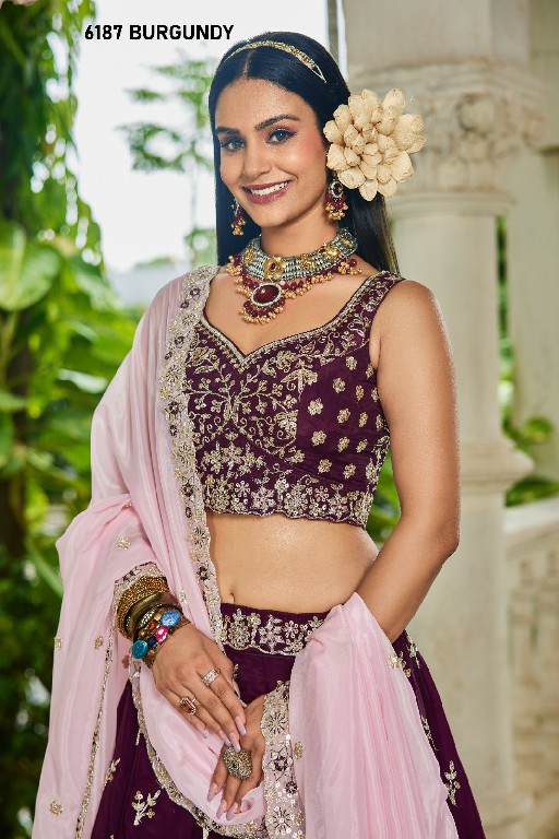 PF SERIES D.NO 6187 WHOLESALE ORGANZA FULL FLARED FESTIVE WEAR LEHENGA CHOLI FOR EXPORT
