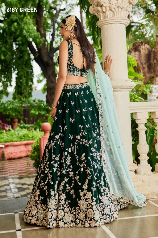 PF SERIES D.NO 6187 WHOLESALE ORGANZA FULL FLARED FESTIVE WEAR LEHENGA CHOLI FOR EXPORT