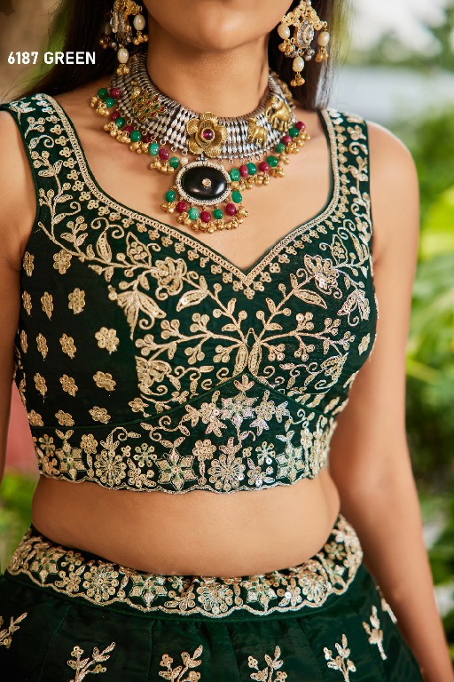 PF SERIES D.NO 6187 WHOLESALE ORGANZA FULL FLARED FESTIVE WEAR LEHENGA CHOLI FOR EXPORT