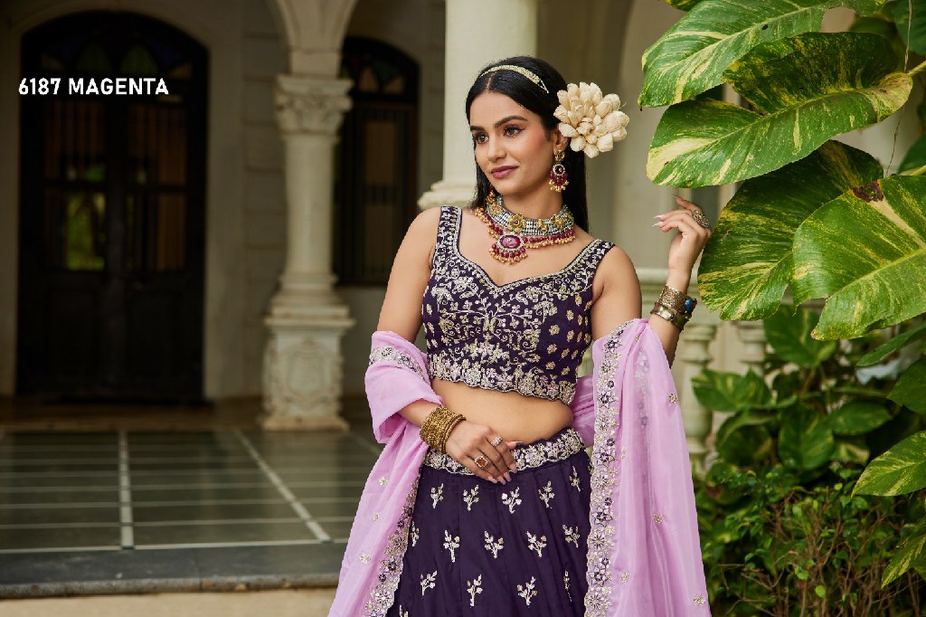 PF SERIES D.NO 6187 WHOLESALE ORGANZA FULL FLARED FESTIVE WEAR LEHENGA CHOLI FOR EXPORT