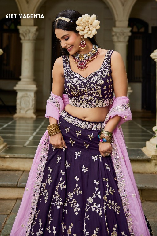 PF SERIES D.NO 6187 WHOLESALE ORGANZA FULL FLARED FESTIVE WEAR LEHENGA CHOLI FOR EXPORT