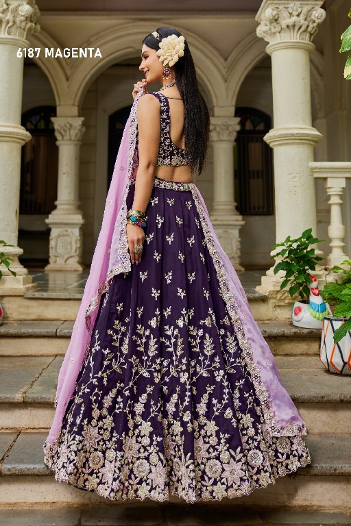 PF SERIES D.NO 6187 WHOLESALE ORGANZA FULL FLARED FESTIVE WEAR LEHENGA CHOLI FOR EXPORT