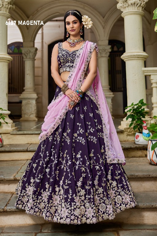 PF SERIES D.NO 6187 WHOLESALE ORGANZA FULL FLARED FESTIVE WEAR LEHENGA CHOLI FOR EXPORT