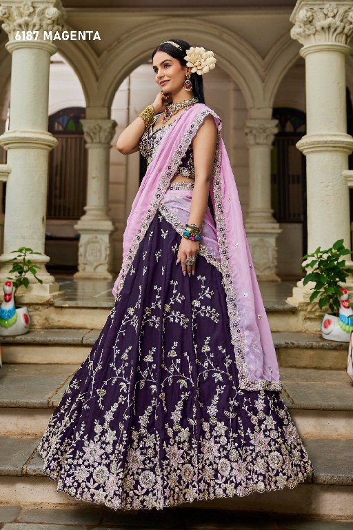 PF SERIES D.NO 6187 WHOLESALE ORGANZA FULL FLARED FESTIVE WEAR LEHENGA CHOLI FOR EXPORT