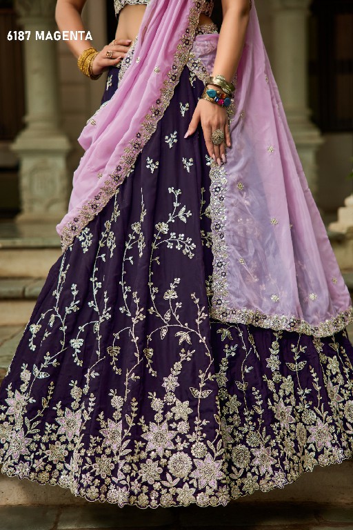 PF SERIES D.NO 6187 WHOLESALE ORGANZA FULL FLARED FESTIVE WEAR LEHENGA CHOLI FOR EXPORT