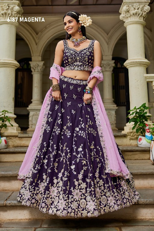 PF SERIES D.NO 6187 WHOLESALE ORGANZA FULL FLARED FESTIVE WEAR LEHENGA CHOLI FOR EXPORT