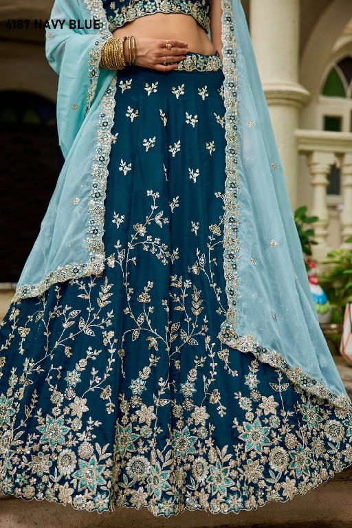 PF SERIES D.NO 6187 WHOLESALE ORGANZA FULL FLARED FESTIVE WEAR LEHENGA CHOLI FOR EXPORT