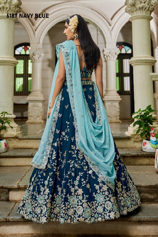 PF SERIES D.NO 6187 WHOLESALE ORGANZA FULL FLARED FESTIVE WEAR LEHENGA CHOLI FOR EXPORT