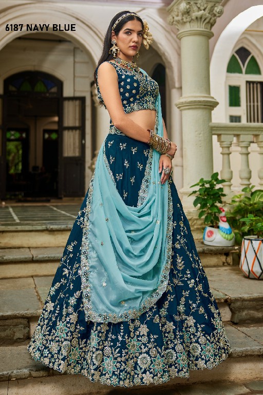 PF SERIES D.NO 6187 WHOLESALE ORGANZA FULL FLARED FESTIVE WEAR LEHENGA CHOLI FOR EXPORT
