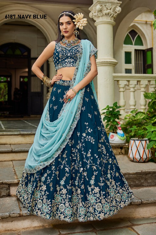 PF SERIES D.NO 6187 WHOLESALE ORGANZA FULL FLARED FESTIVE WEAR LEHENGA CHOLI FOR EXPORT