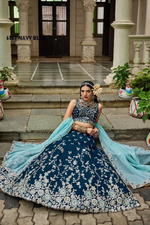 PF SERIES D.NO 6187 WHOLESALE ORGANZA FULL FLARED FESTIVE WEAR LEHENGA CHOLI FOR EXPORT