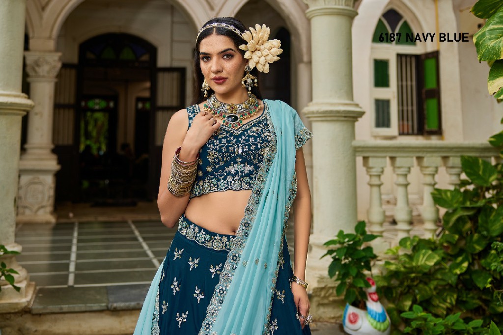 PF SERIES D.NO 6187 WHOLESALE ORGANZA FULL FLARED FESTIVE WEAR LEHENGA CHOLI FOR EXPORT