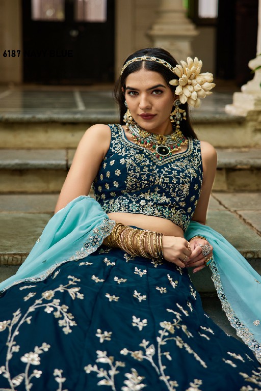 PF SERIES D.NO 6187 WHOLESALE ORGANZA FULL FLARED FESTIVE WEAR LEHENGA CHOLI FOR EXPORT